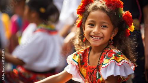 cheerful child participating in the traditional dance parade of the Fair generative ai © ThisDesign