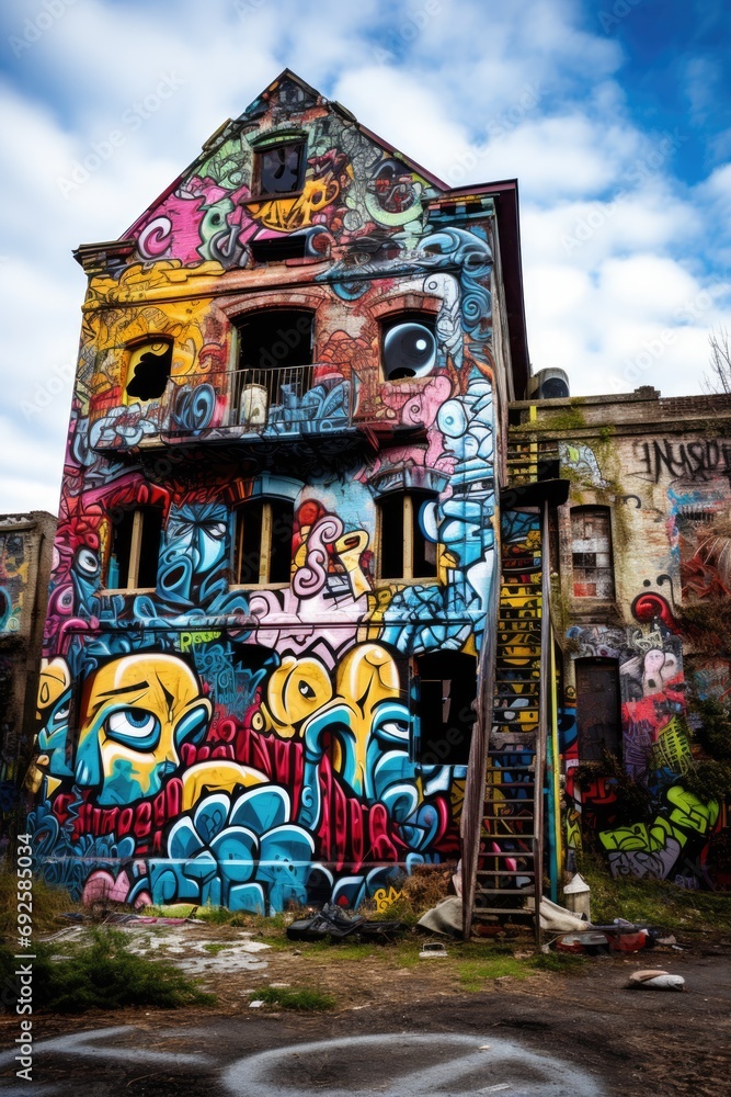 Fototapeta premium A vibrant and colorful graffiti mural on the castle 