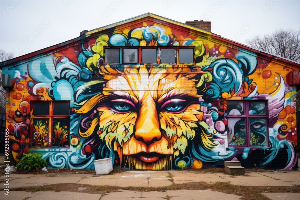 Obraz premium A vibrant and colorful graffiti mural on the castle 