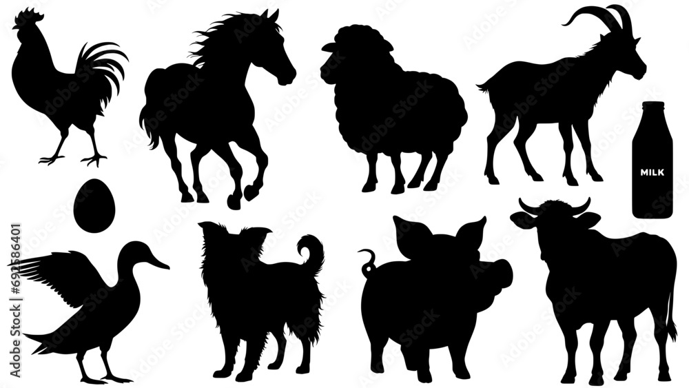 Stylish silhouette vector set of farm animals Stock Vector | Adobe Stock