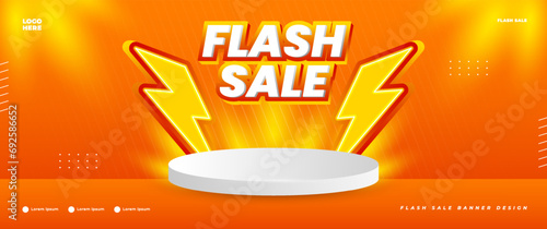 Orange flash sale banner design with podium elements, suitable for retail promotions photo
