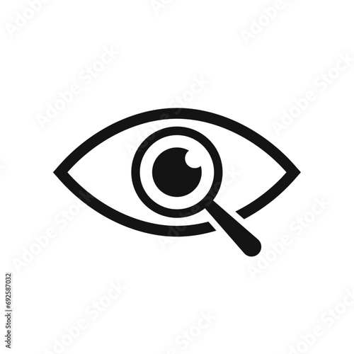 Magnifier with eye icon. Find icon. Investigate concept symbol.