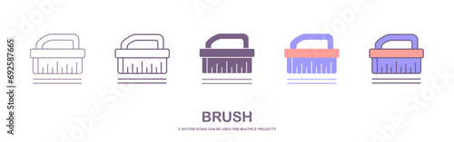 Set of multicolored toilet brush, stands for brushes isolated on white background. Household items. Household equipment for home and office.