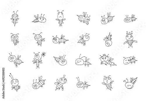 Collection of funny Bee characters isolated on white. Icons set for your design. (ID: 692588483)