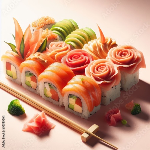 sushi with chopsticks
