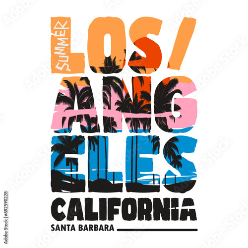 Los Angeles Vector slogan palm tree and sun graphic tee, California summer LA beach vibes, 