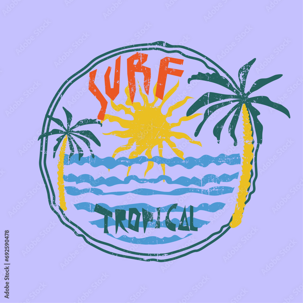 Surf Tropical art illustration, print design is modern vector, vintage retro print design for t-shirt or sweatshirt
