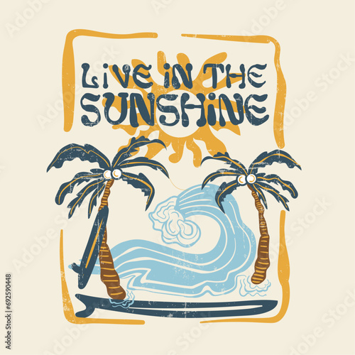 Summer prints Sunshine tropical beach art , ocean print for modern print design , wave lines for hand drawn, cosmic sun surf board t shirt design