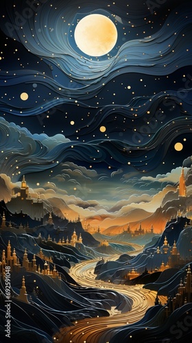 An abstract depiction of a starry night with constellations forming intricate patterns, inviting stargazers to explore the cosmos from their mobile screens