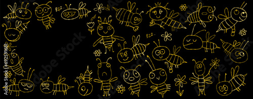 Funny Bees family. Beehive for your design. Horizontal banner with place for ...