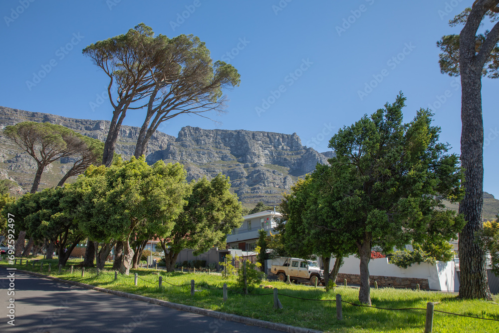 A view of Table Mountain in Cape Town, South Africa, one of the country's most recognizable landmarks.