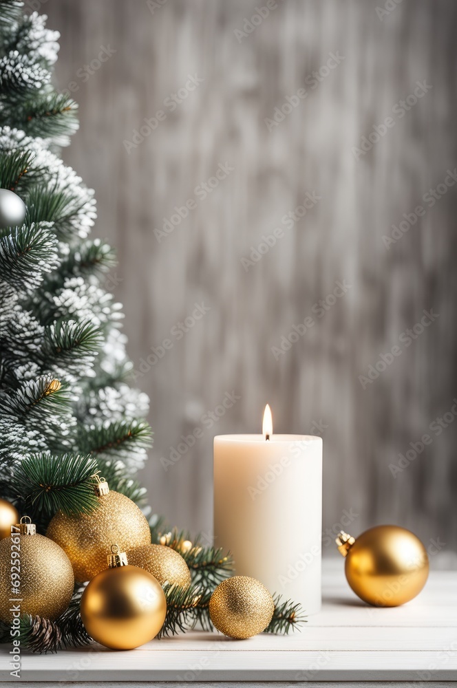 Wooden table with christmas fir tree and decoration. Bokeh background Wooden table with christmas fir tree and decoration. Bokeh background