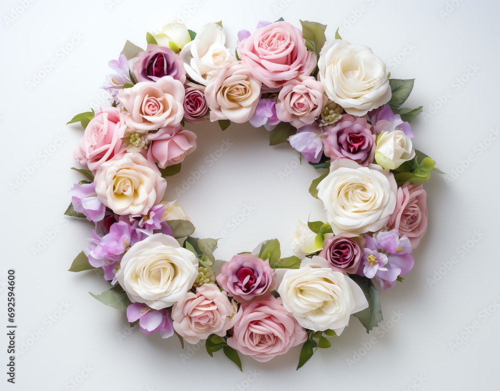 a wreath of flowers on a white background