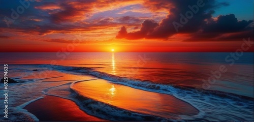 Fantasy sunset over ocean or sea.