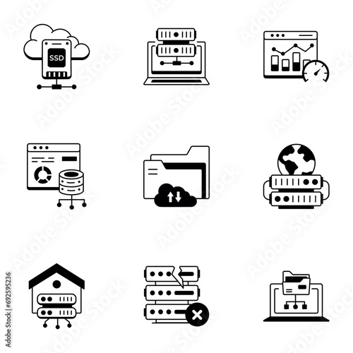 Set of Data Servers Line Icons 

