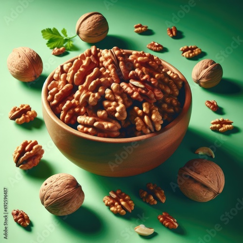 bowl of nuts isolatted green
 photo