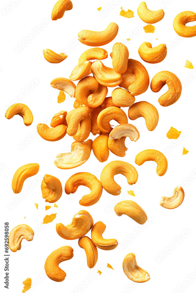 Cashew nuts flying isolated on white background Cashew nuts flying isolated on white background
