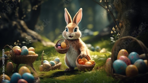 bunny among Easter eggs, natural background, holiday concept, Easter © Anastasiya