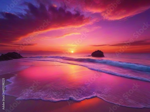 Fantasy sunset over ocean or sea.