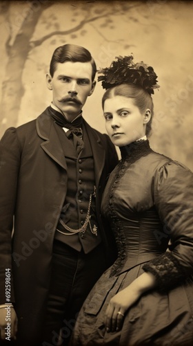 vintage antique 18th century photo of husband and wife