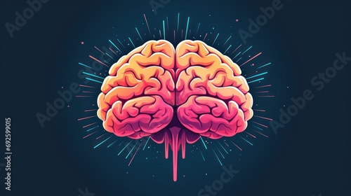 simple illustration of a pink brain on a blue background, concept of science, knowledge, medicine, psychology, neurobiology photo
