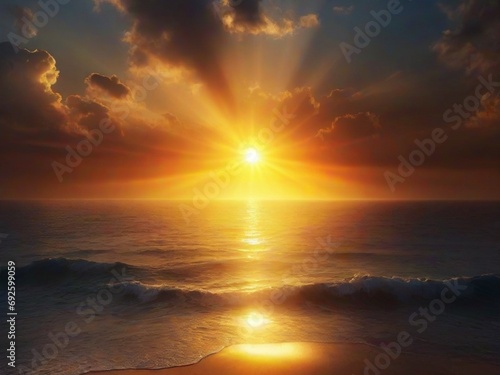 Fantasy sunset over ocean or sea.