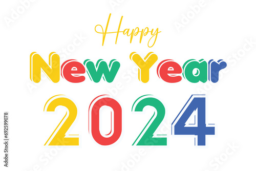Happy new year 2024 colorful text itransparent background.