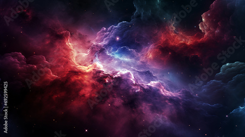 The polymorphic nebula is a fantastic sight in the colorful cosmos with copy space. Universe beauty concept. AI generated. photo