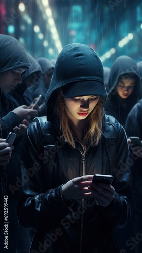 crowd of people and everyone on their phones, modern world, technology, loneliness, gadgets