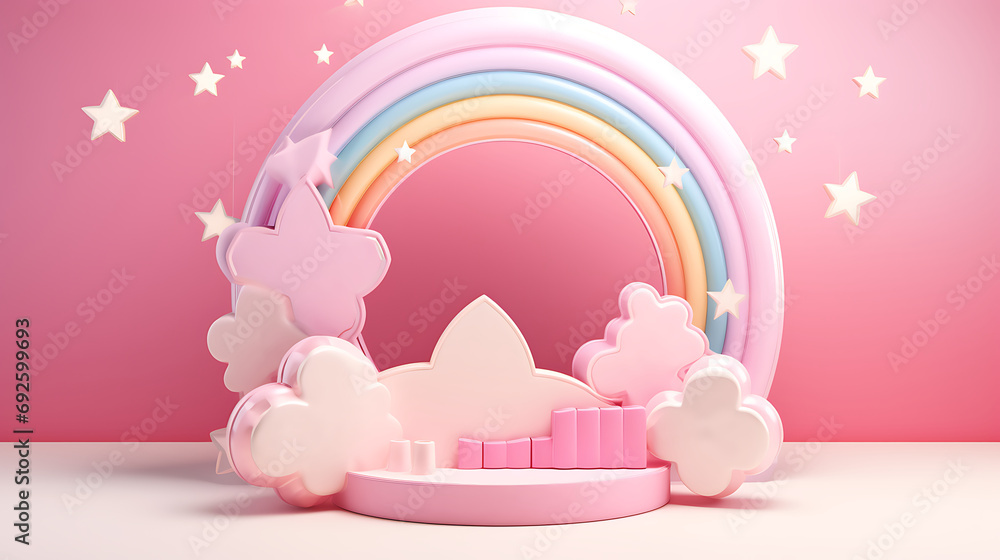 marshmallow pink pastel product podium or display rainbow girly girl advertising cloud layer set theatre vibe cutout twist sweet tooth makeup cosmetic teenager star model hanging. Generative Ai marshmallow pink pastel product podium or display rainbow girly girl advertising cloud layer set theatre vibe cutout twist sweet tooth makeup cosmetic teenager star model hanging. Generative Ai