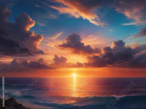 Fantasy sunset over ocean or sea.