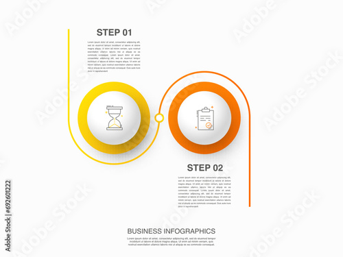Vector line infographics with 2 circles. Business concept graphic process template with two steps. Graphic timeline for app, website, interface, chart, levels, web, diagram, banner, presentations