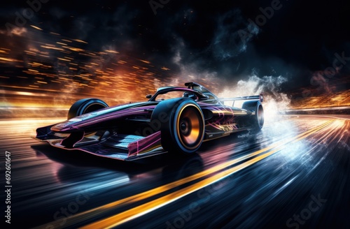 image of racing car driving on the track at night