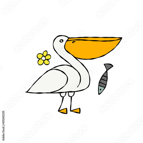 Funny pelican character isolated on white for your design