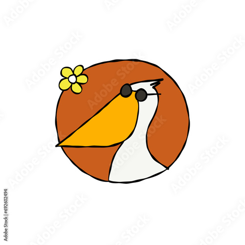 Funny pelican portrait. Character isolated on white for your design