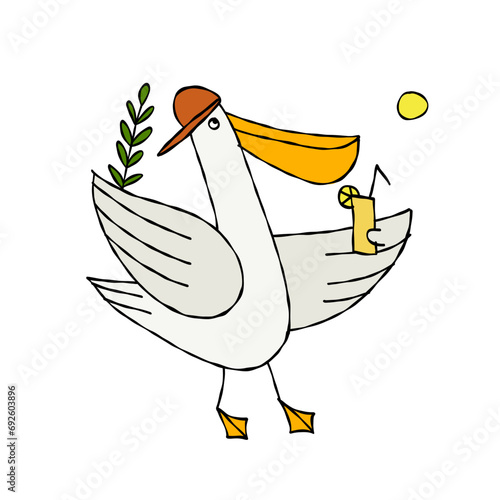 Funny pelican character isolated on white for your design