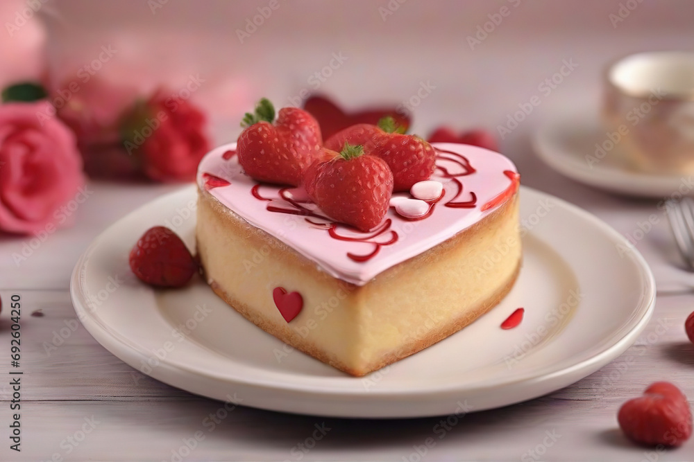 Heart-shaped sponge cake for Valentine's Day or Birthday, dessert for Valentine's Day Heart-shaped sponge cake for Valentine's Day or Birthday, dessert for Valentine's Day