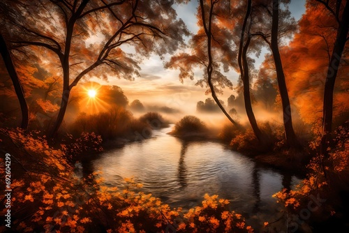 The perfect blend of water, trees, and a setting sun, creating a breathtaking natural spectacle