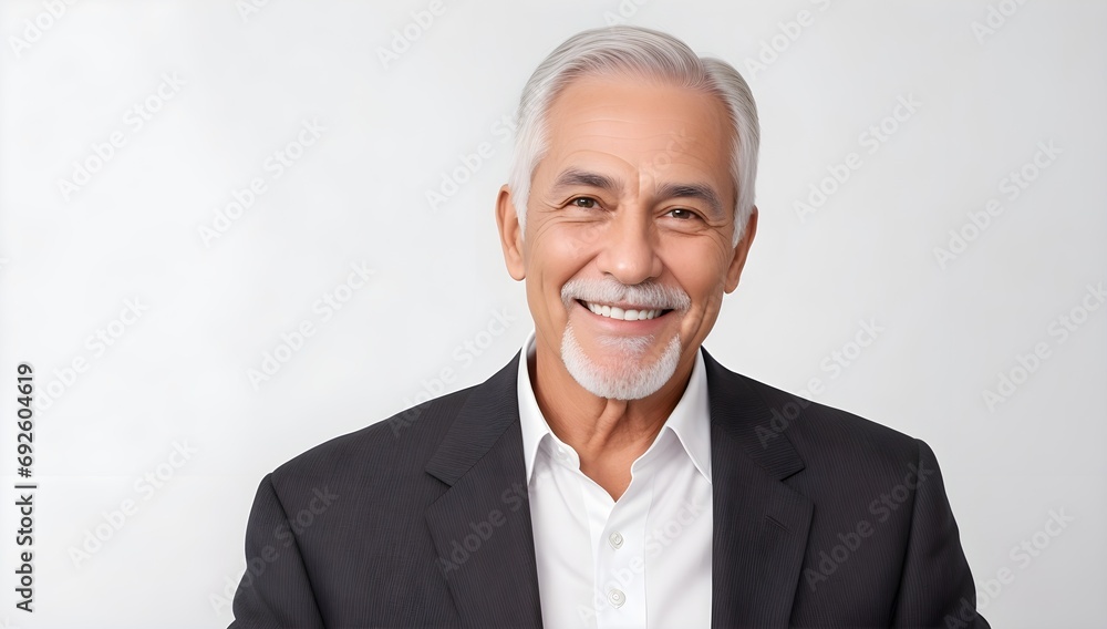 Smiling caucasian elder man with gray hair and white teeth on white background. Portrait of a happy senior businessman with black suit against a white background. Smiling caucasian elder man with gray hair and white teeth on white background. Portrait of a happy senior businessman with black suit against a white background.
