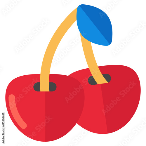 A flat design icon of cherries isolated on white background 