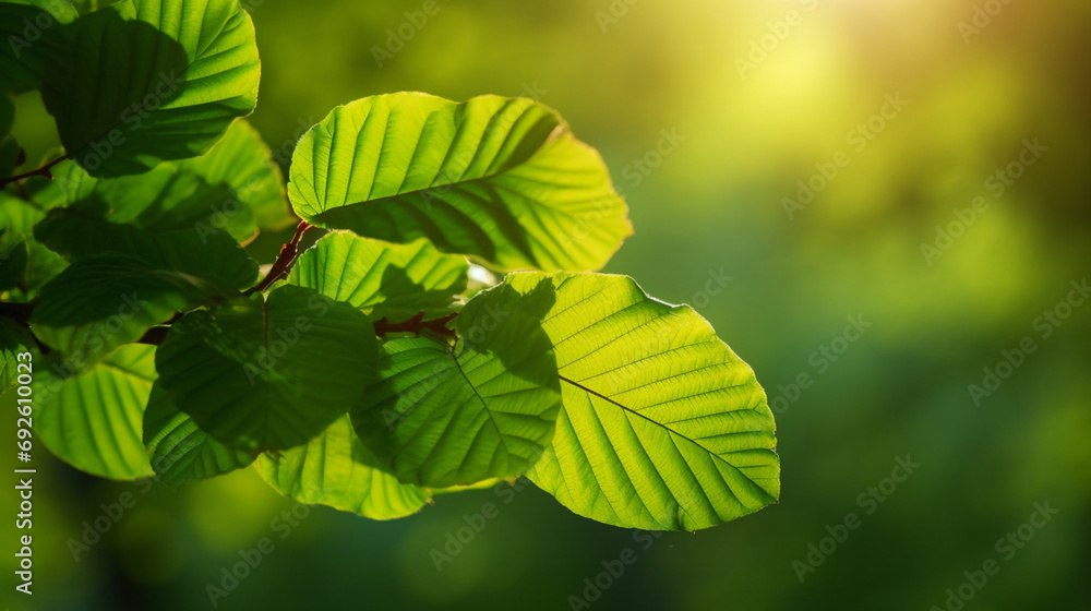 Green Leaves in the Foreground on a Natural Background with Delicate Bokeh Effects...Detail of Green Leaves on a Natural Background with Suggestive Bokeh Reflections. Green Leaves in the Foreground on a Natural Background with Delicate Bokeh Effects...Detail of Green Leaves on a Natural Background with Suggestive Bokeh Reflections.