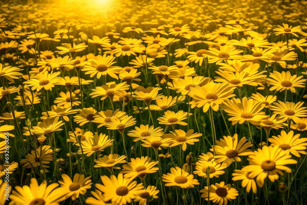 A vibrant meadow of yellow daisies under the summer sun A vibrant meadow of yellow daisies under the summer sun