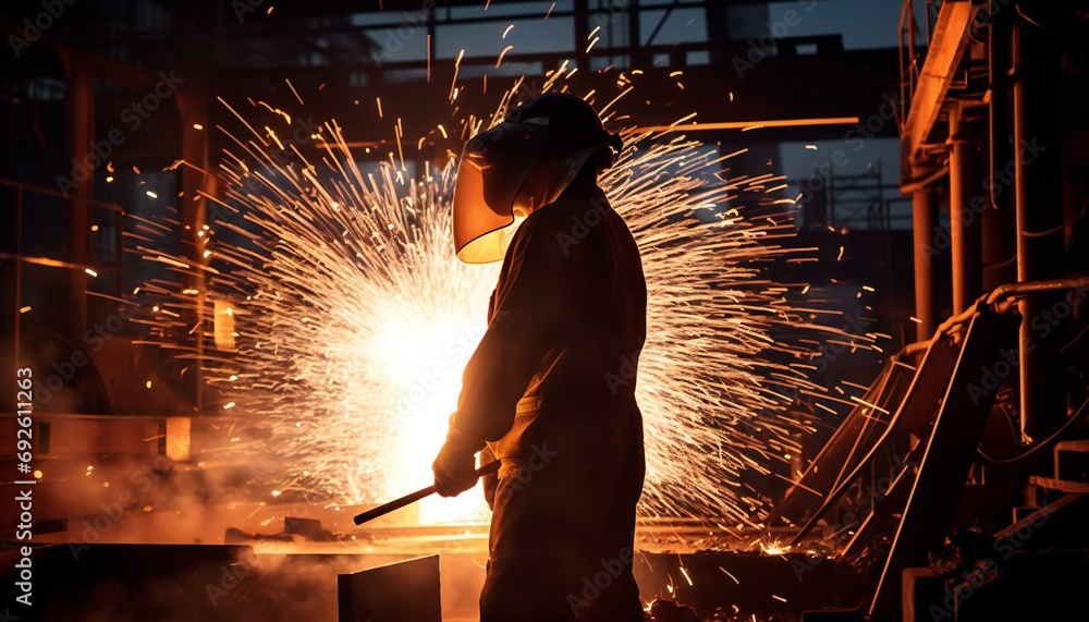 Steelmaker at ingot casting. Electric arc furnace shop. Metallurgy ...