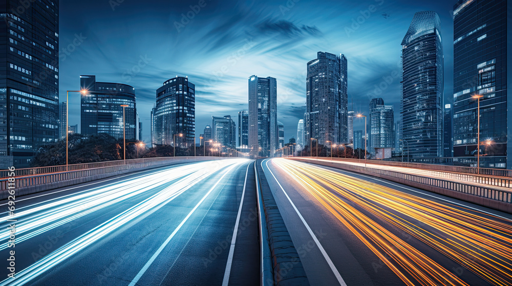 Traffic at night. Blurred lights in motion