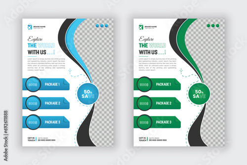 Travel and tourism flyer design for tourism agency, modern promotional travel brochure cover page design layout