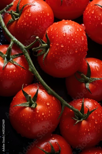Close-up photo of juicy red tomatoes. A huge pile of fresh healthy vegetables. For a healthy lifestyle themed background