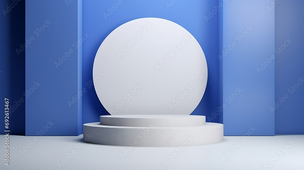minimalist mock up scene Abstract background blue and white podium geometric shapes 3d render. Generative Ai minimalist mock up scene Abstract background blue and white podium geometric shapes 3d render. Generative Ai