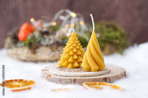 Bee wax candles on white background