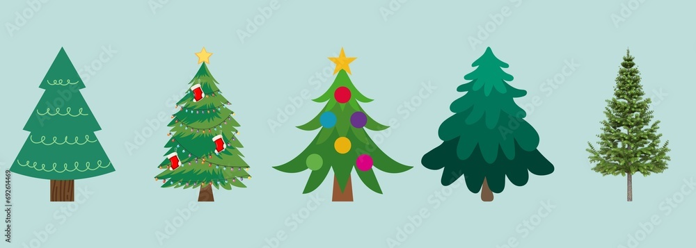 Collection of Christmas trees. Colorful vector illustration.