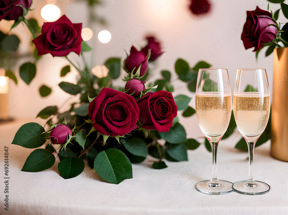 Detailed cozy hearts champagne roses sharp focus. Detailed cozy hearts champagne roses sharp focus.